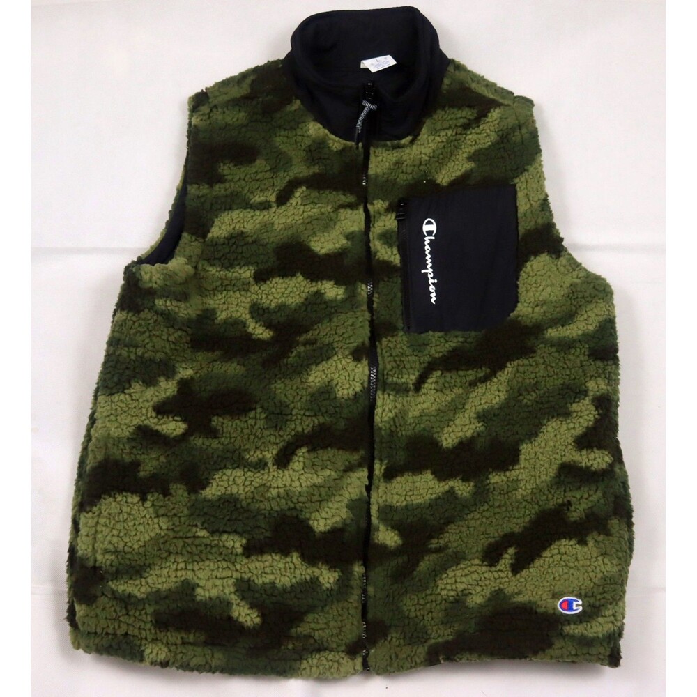 Champion Men's Sherpa Camouflage Full‎ Zip Mock Neck Camo Vest Size Large